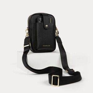 Bandolier | DILLON BAG | Pebble Leather Crossbody Bag in Black/Gold